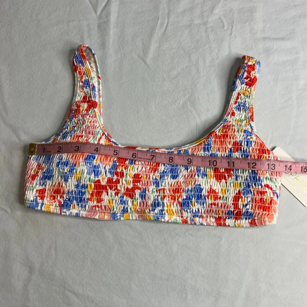L*Space Izzy Smocked Bikini Top Size M Multicolor Floral Bralette Swimwear NWT